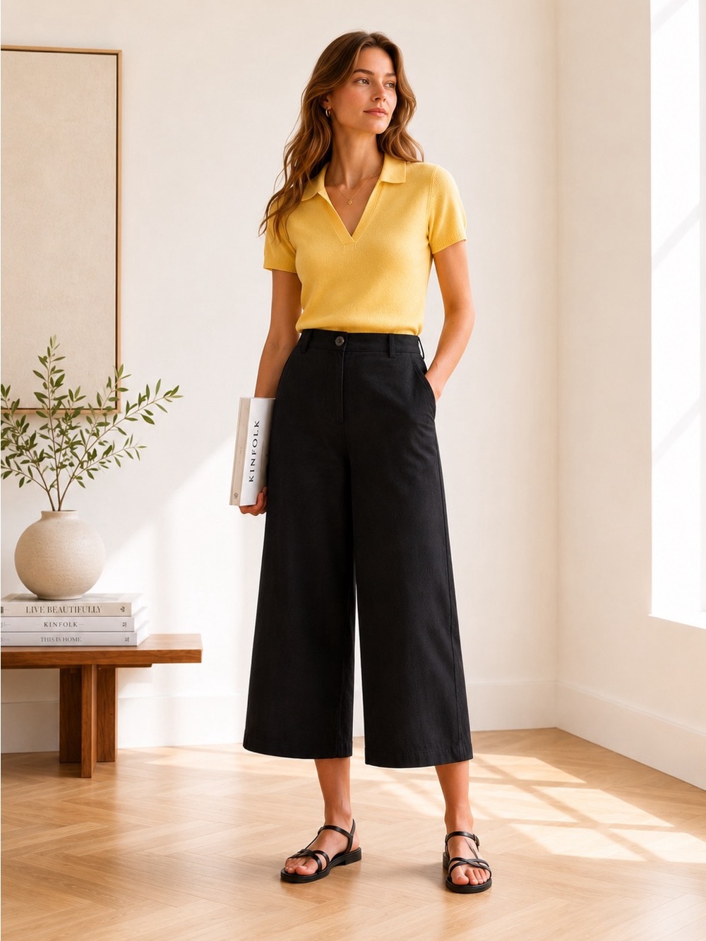 Casual Normcore Minimalist Classic Utility  Wide Leg Crop Pant, Size 8